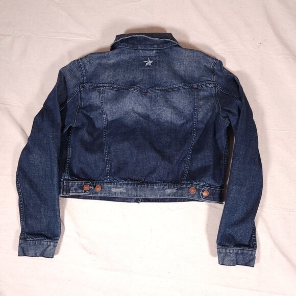 People’s Liberation Blue Denim Jacket Womens XL Cropped Streetwear Boho Casual - Picture 2 of 16